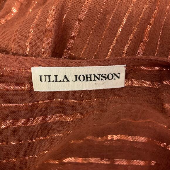 ULLA JOHNSON Size 6 Rust Cotton Blend Stripe Bohemian Blouse - Picture 6 of 7